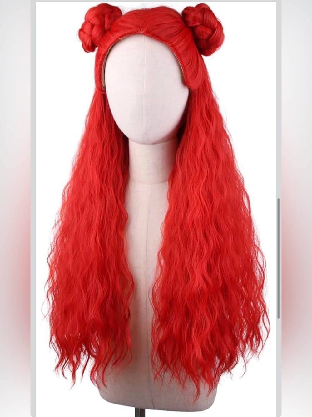 Red Princess Wavy Long Wig w/ Braided Buns Curly Cosplay Costume 🔥 - Picture 2 of 14